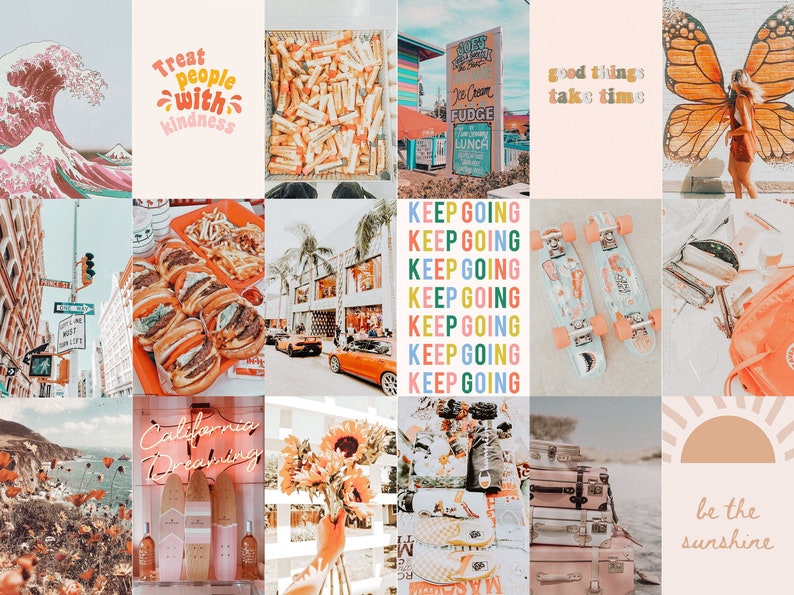 Peach Aesthetic Wall Collage Kit, Peach Aesthetic Room Decor, VSCO Aesthetic Collage, 100 JPGs Digital Download image 4