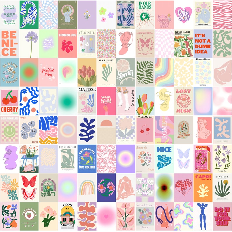 Danish Pastel Wall Collage Kit Pastel Room Decor Aesthetic Etsy Norway