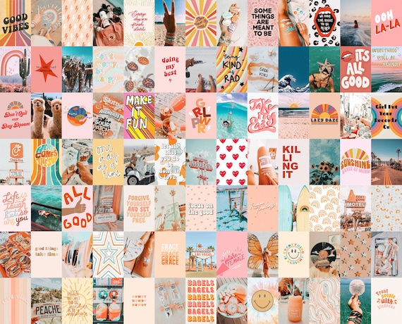100 Jpgs Digital Download VSCO Peach Aesthetic Wall Collage Kit