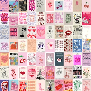 Décoration esthétique de chambre pour adolescente, oeuvre d'art mural maximaliste, kit de collage mural coquette, posters esthétiques roses, éclectique, impressions numériques 100 JPG