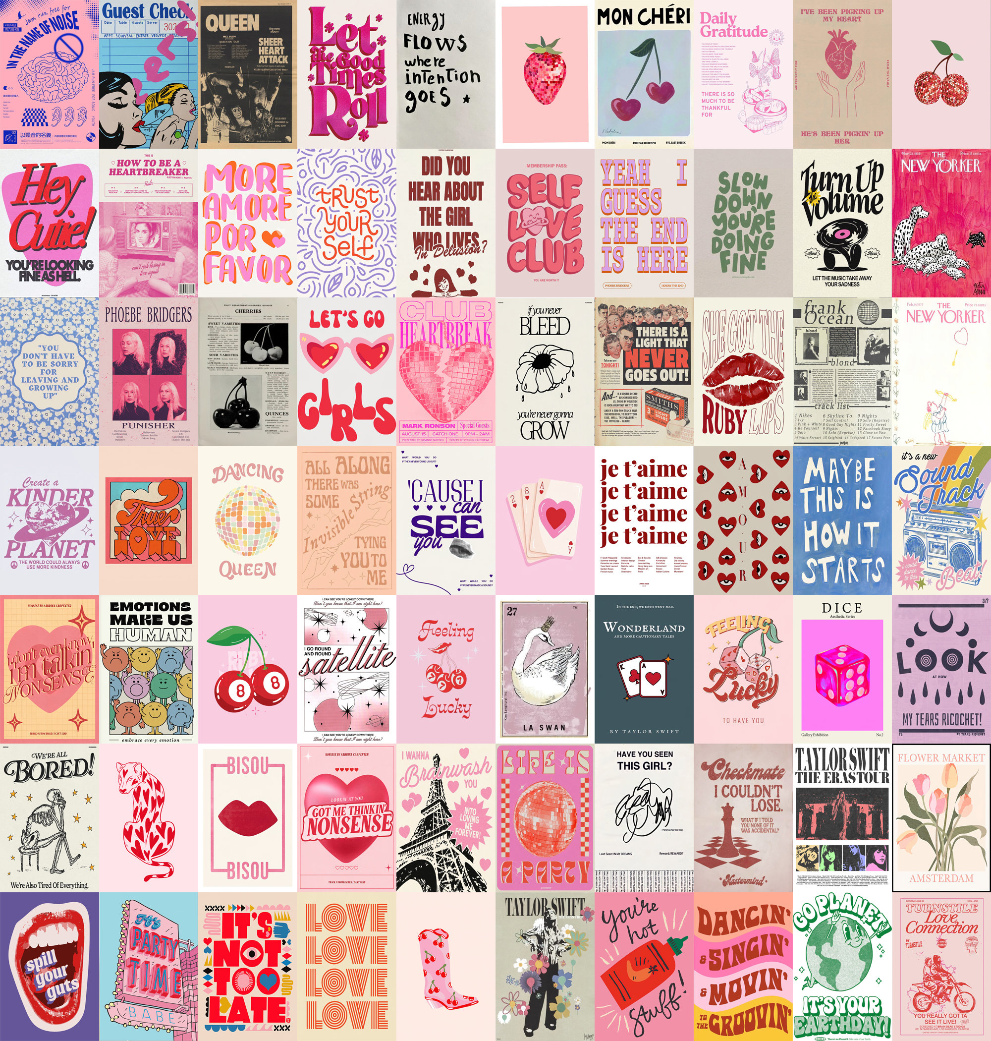 Teen Girl Aesthetic Room Decor, Maximalist Wall Art, Coquette Wall Collage Kit, Pink Aesthetic Posters, Eclectic, 100 JPGs Digital Prints