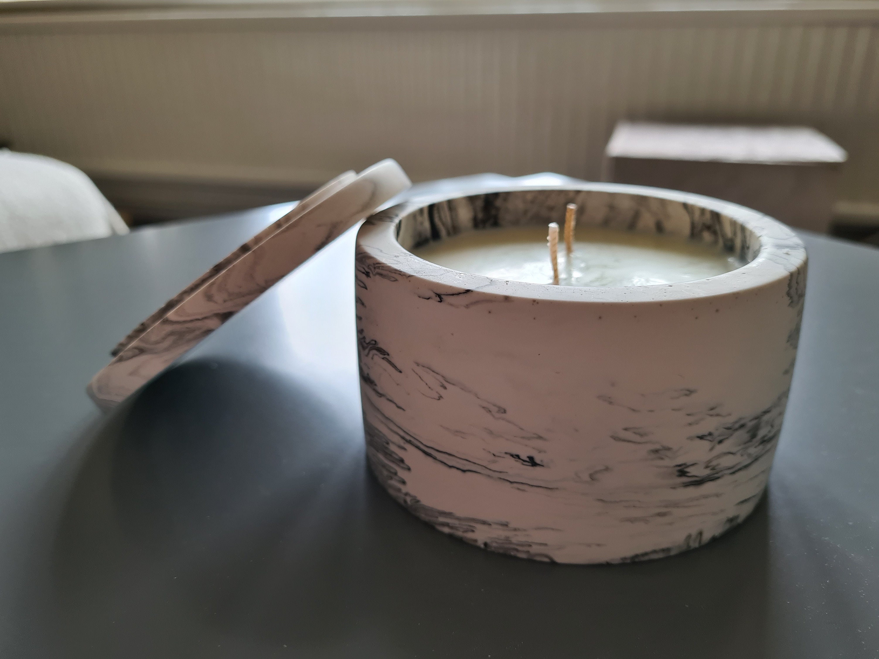 Jesmonite Pot Candle with Lid White/Black Marble Etsy