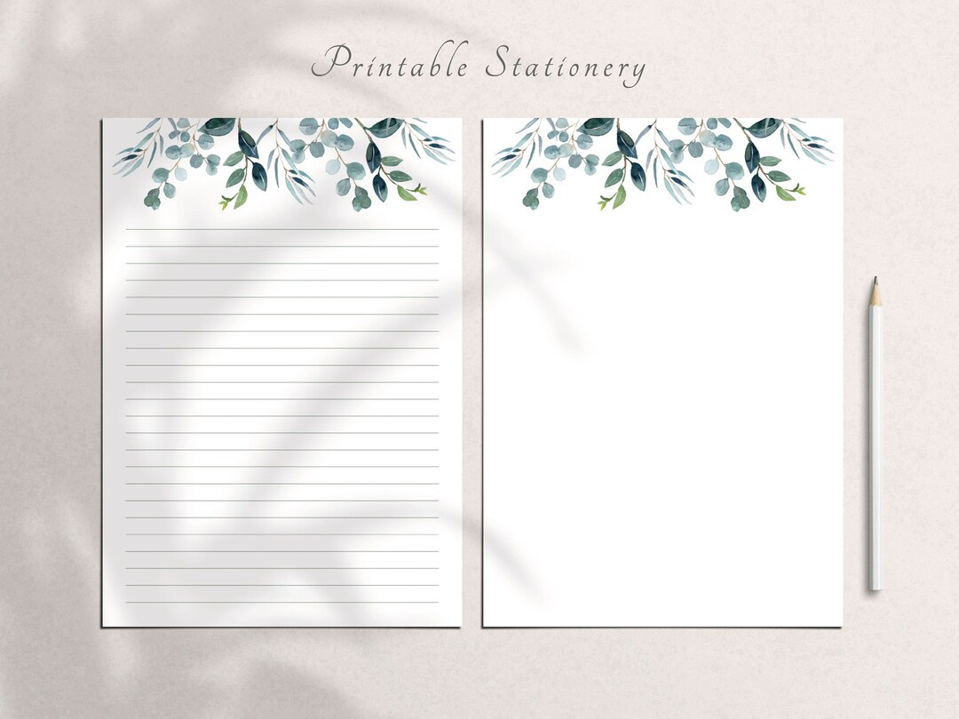 Printable Stationery Paper Green Leaf Writing Paper A4 Etsy