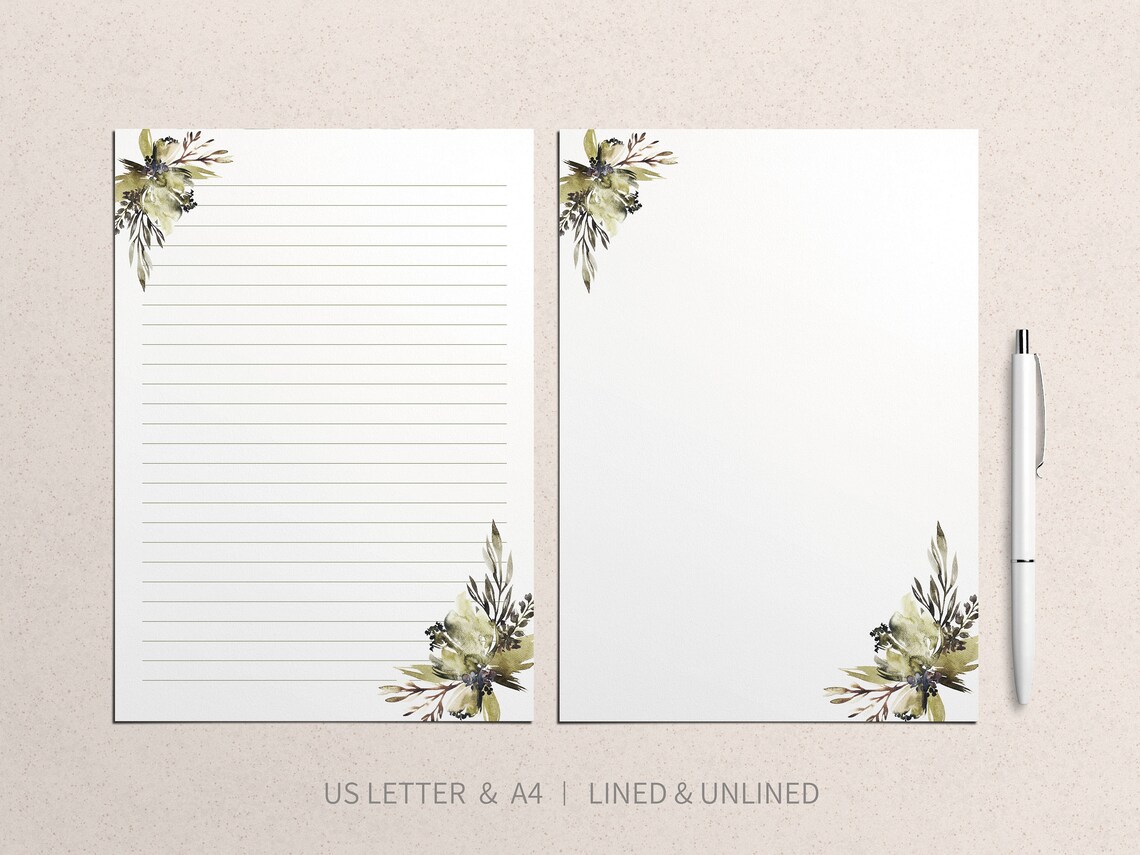 Botanical Stationary Paper, Elegant Lined Paper, Stationery Paper, Minimalist Writing Paper
