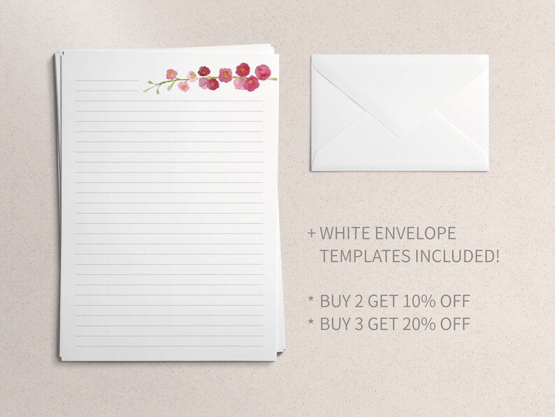 Printable Stationary Larkspur Paper, Flower Stationary Paper, Red