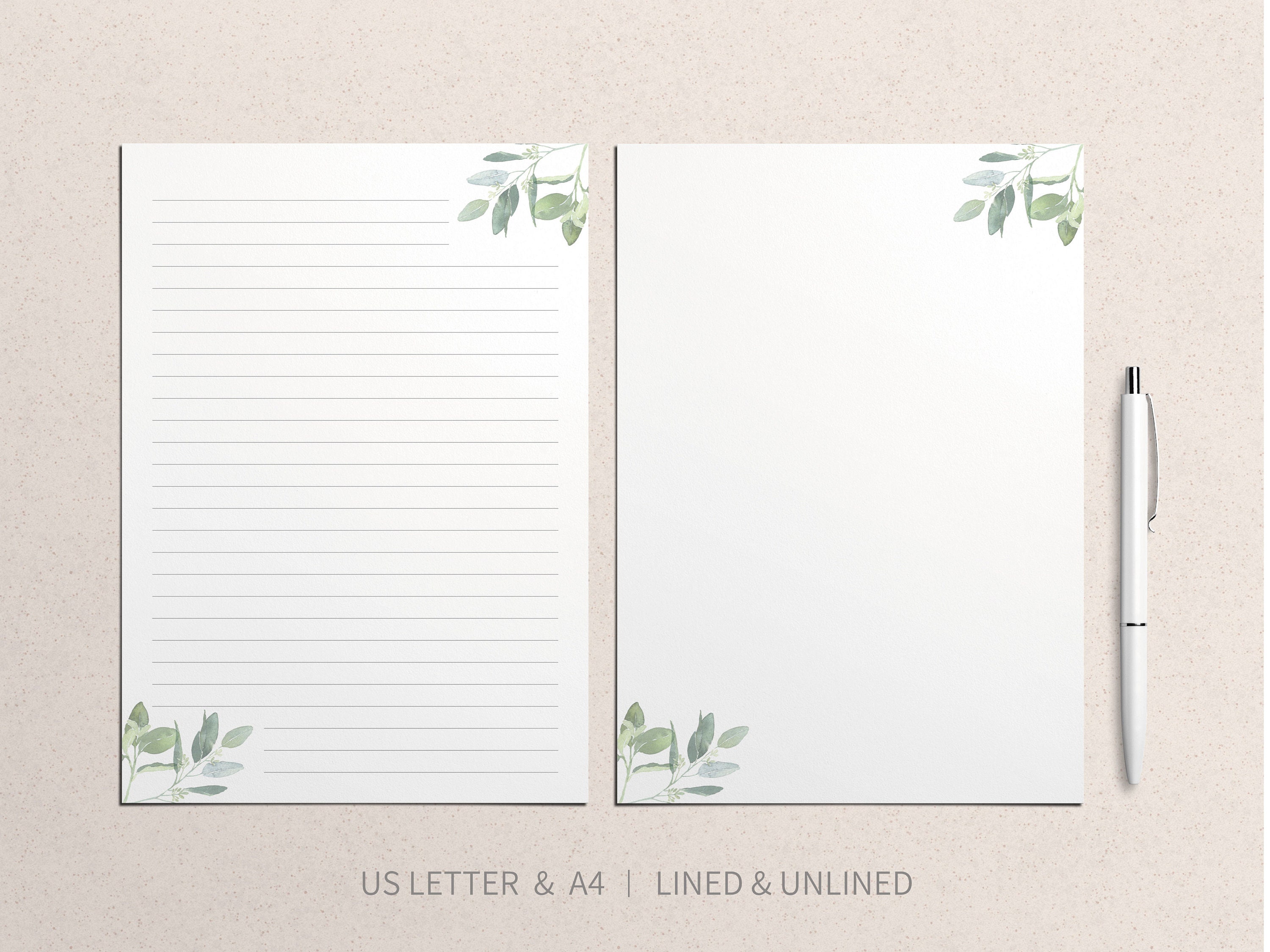 Botanical Printable Stationary Paper, Stationary Paper, Minimalist