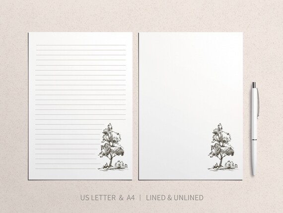 Tree Stationery Paper, Minimalist Stationary Paper, Digital Download, Lined  Paper Download, Letter Writing Paper, Vintage Stationary Paper 