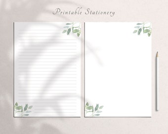 Botanical Printable Stationary Paper, stationary paper, Minimalist Writing Paper, Letter, Lined Paper Download, A4 Letter Writing Paper
