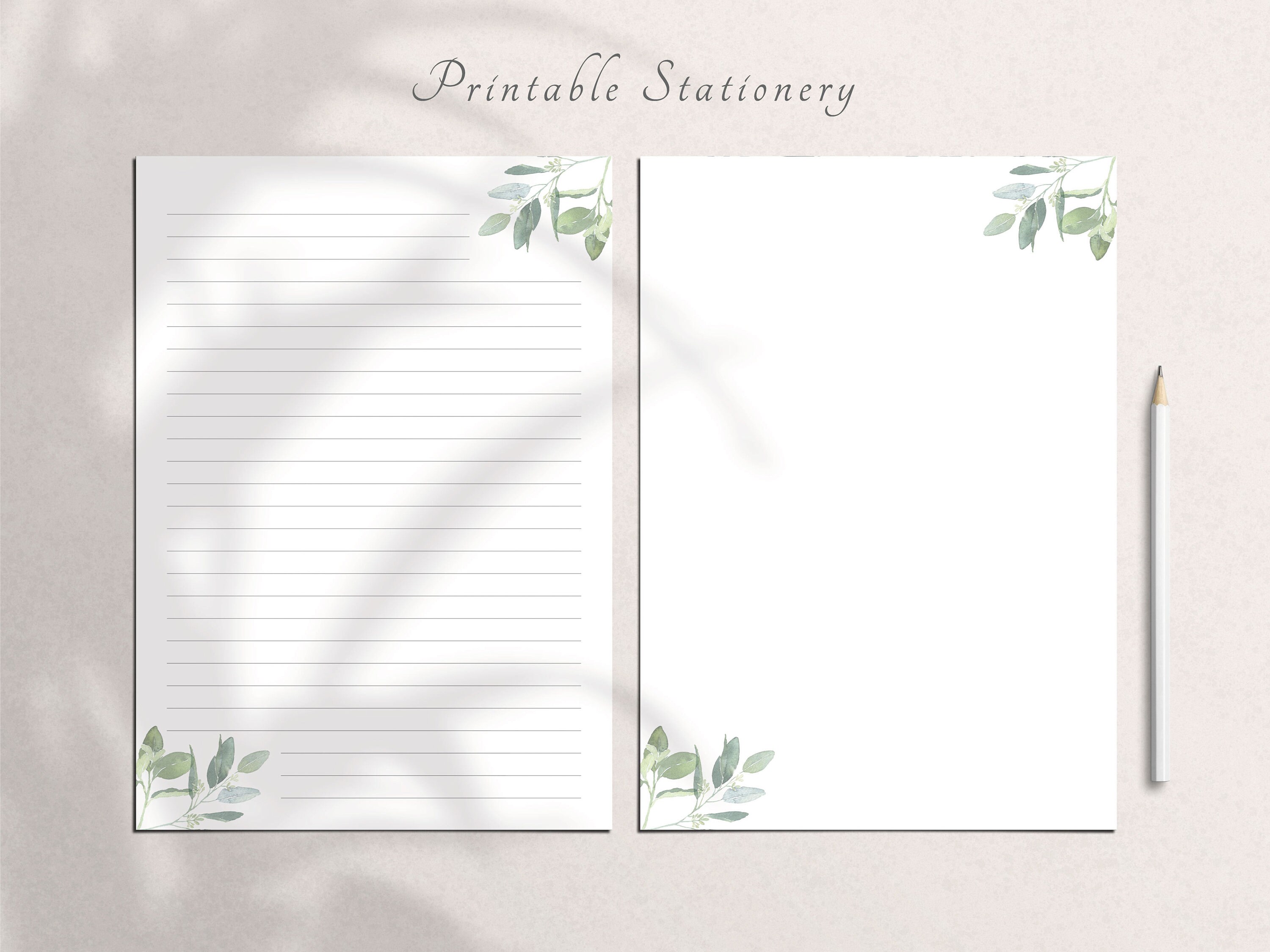 Botanical Printable Stationary Paper, Stationary Paper, Minimalist