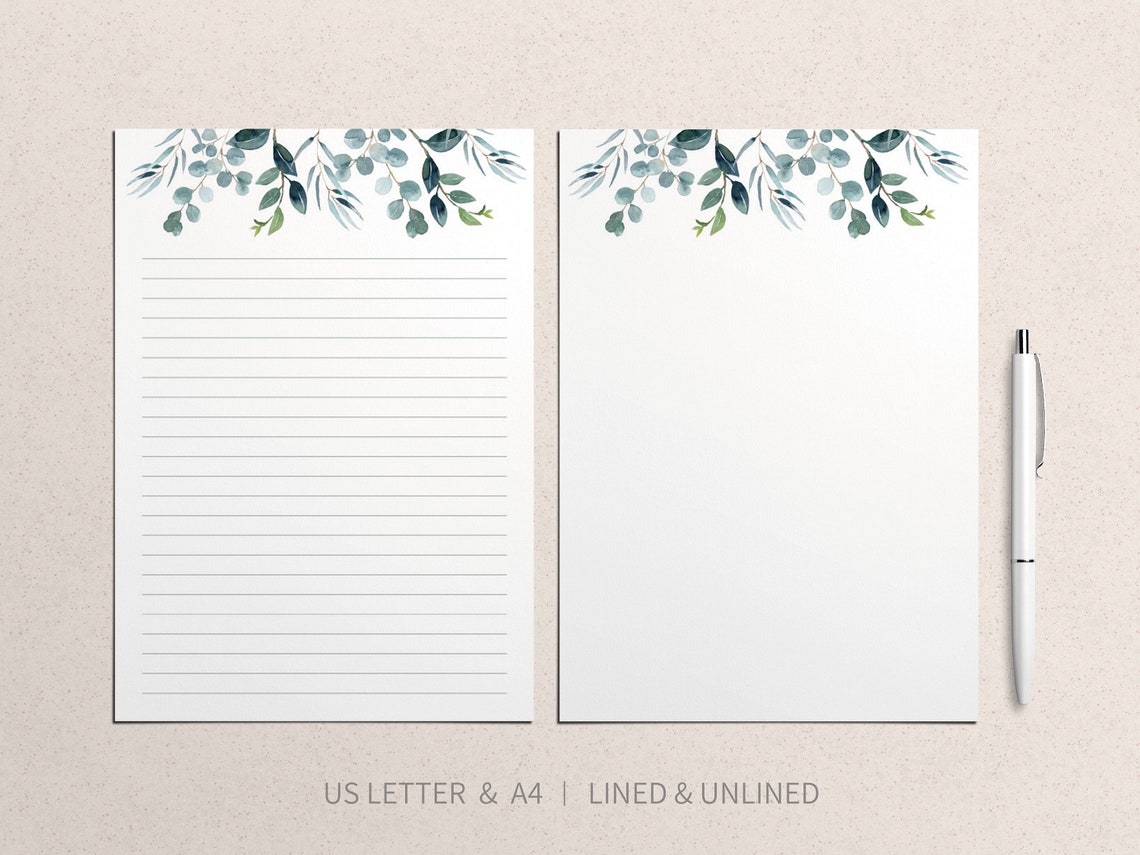 Printable Stationery Paper Green Leaf Writing Paper A4 Etsy France