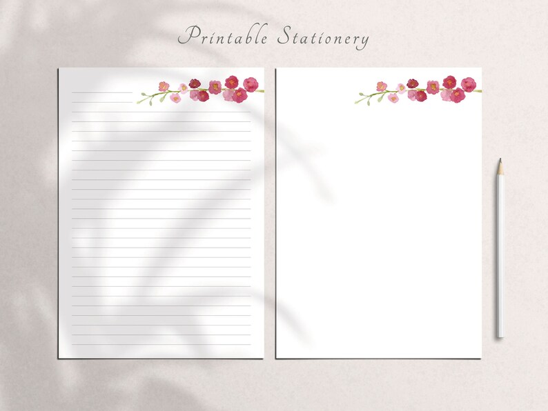 Printable Stationary Larkspur Paper, Flower Stationary Paper, Red