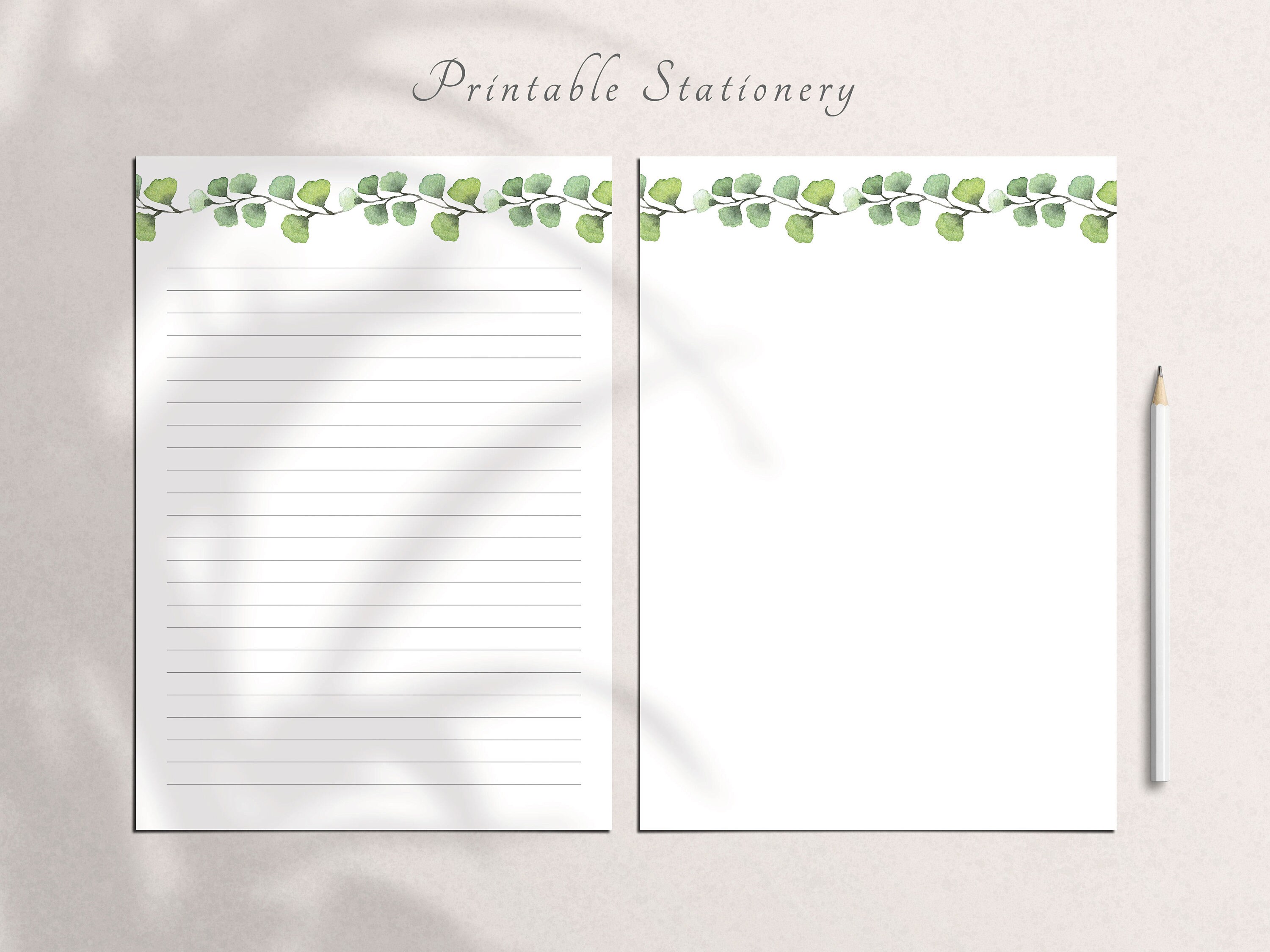 Botanical Printable Stationary Paper, Stationary Paper, Watercolor Leaf ...