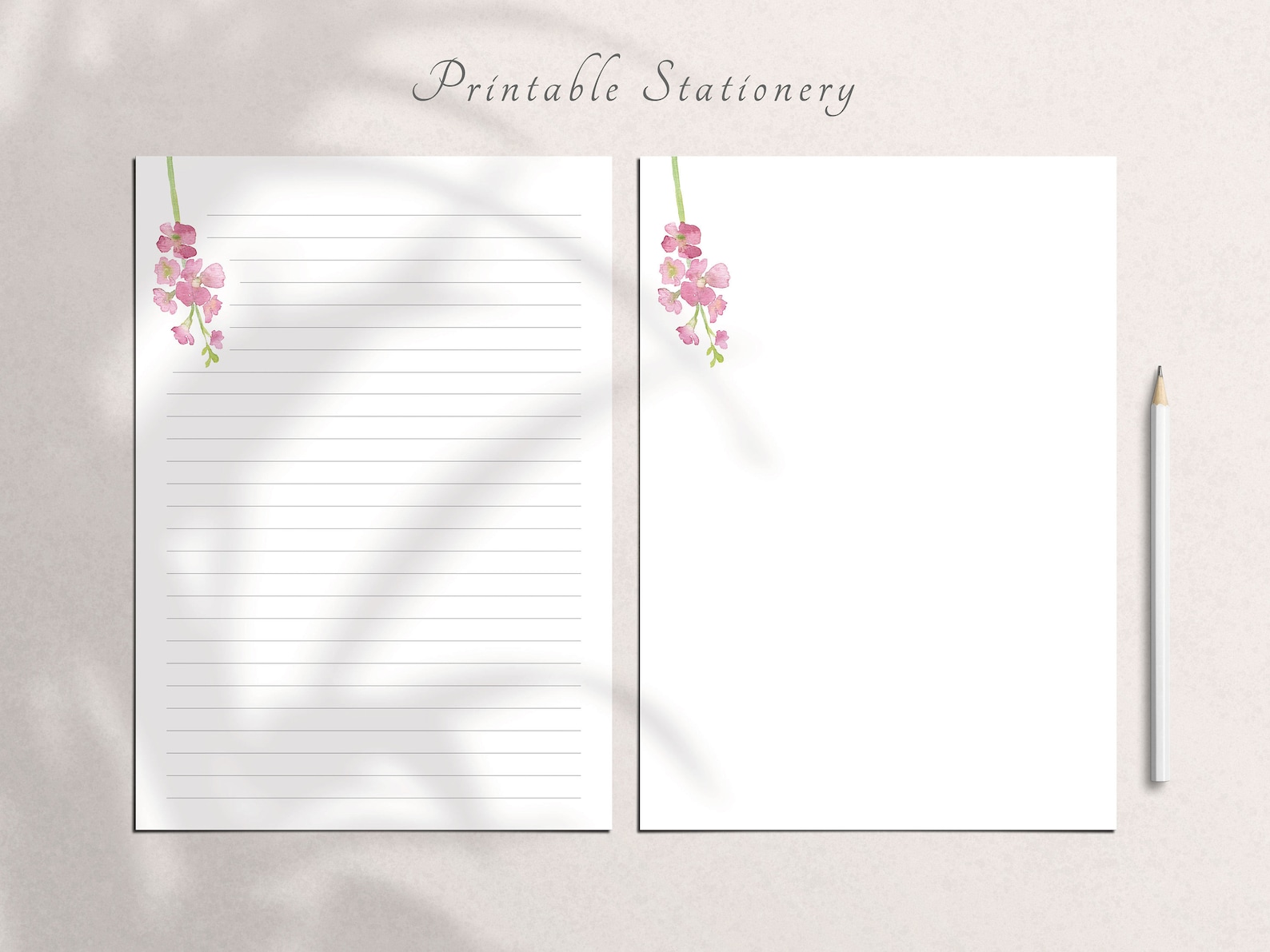 Pure Floral Stationery Paper Elegant Pink Flower Writing Etsy.de