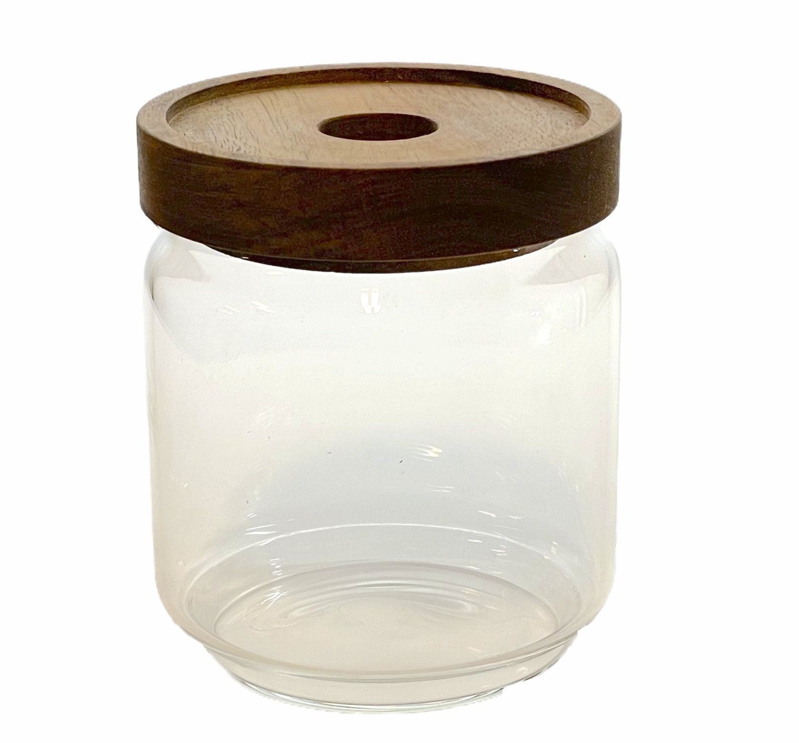 Glass Stash Jar Wood Lid with Indent 500ml Etsy