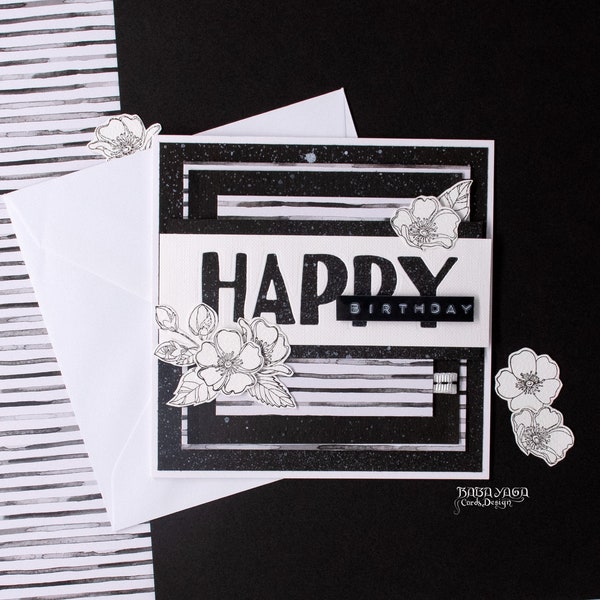 Geschenk Geburtstag/ Karte Geburtstag/ Happy Birthday/ Handgemachte Glückwunschkarte zum Geburtstag/ Scrapbooking Technik/ Black and White