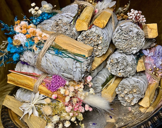 Bulk Order of 20 Floral White Sage and Palo Santo Wood Smudge Bundles