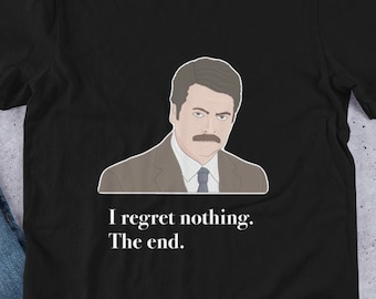 Ron Swanson I Regret Nothing Maglietta a maniche corte unisex da uomo e da donna Parks and Rec
