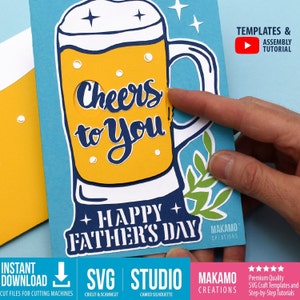 Grappig bier verjaardagskaart svg, vaderdagkaart, pop-up bierkaart svg-sjablonen met interactief spinnewiel, digitale svg-bestanden voor de cricut