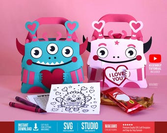 Caja de regalo DIY Love Monster SVG: Maleta de actividades para el Día de San Valentín (archivos digitales para máquinas de corte)