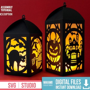 Lanterne d'Halloween bricolage SVG, projet de décoration d'Halloween, décoration cricut d'Halloween, décoration extérieure d'Halloween, lampe d'Halloween.