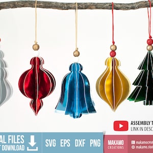 Sapin de Noël rétro ornements SVG, modèles d'ornement en nid d'abeille en papier 3D pour cricut, fichiers de coupe numérique téléchargement immédiat, ornements vintage