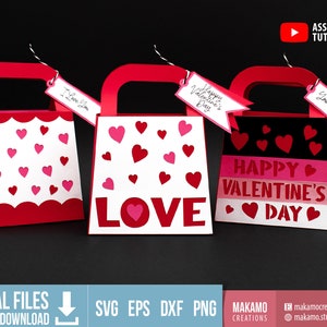 Bolsa de regalo de San Valentín SVG, bolsa de regalo de San Valentín, archivos de corte de caja de regalo de San Valentín, archivos de corte digitales para proyectos de bricolaje para niños