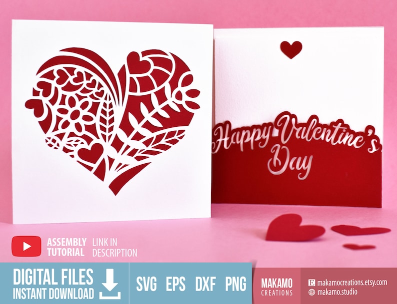 Happy Valentine's day card SVG, Floral Heart Card svg, Anniversary card, Mothers day card, digital download cut files for cricut 