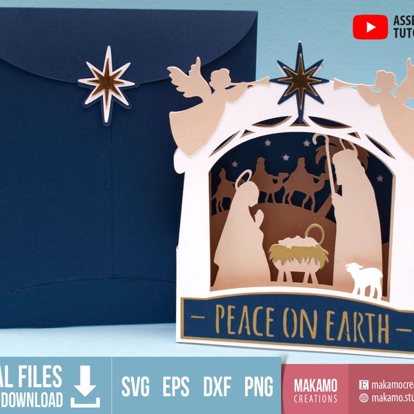 3D Christmas card svg: Nativity scene popup card template. Christmas diy projects, three wise men, cut files for cricut, merry christmas