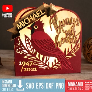 Aanpasbare kardinaal Memorial lantaarn SVG-sjabloon, kerstlantaarn, Valentijnsdag hart Memorial lantaarn, Papercraft Cricut gesneden bestanden