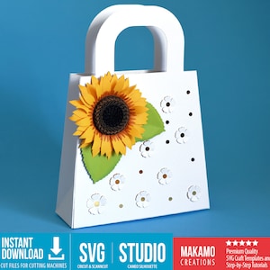 File SVG fai da te per sacchetti regalo con girasoli 3D, progetti artigianali primaverili 3D fatti a mano, modello di download immediato per Cricut, Silhouette e ScanNCut