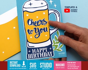 Tarjeta de cumpleaños divertida con cerveza SVG: Rueda giratoria interactiva (archivos digitales)