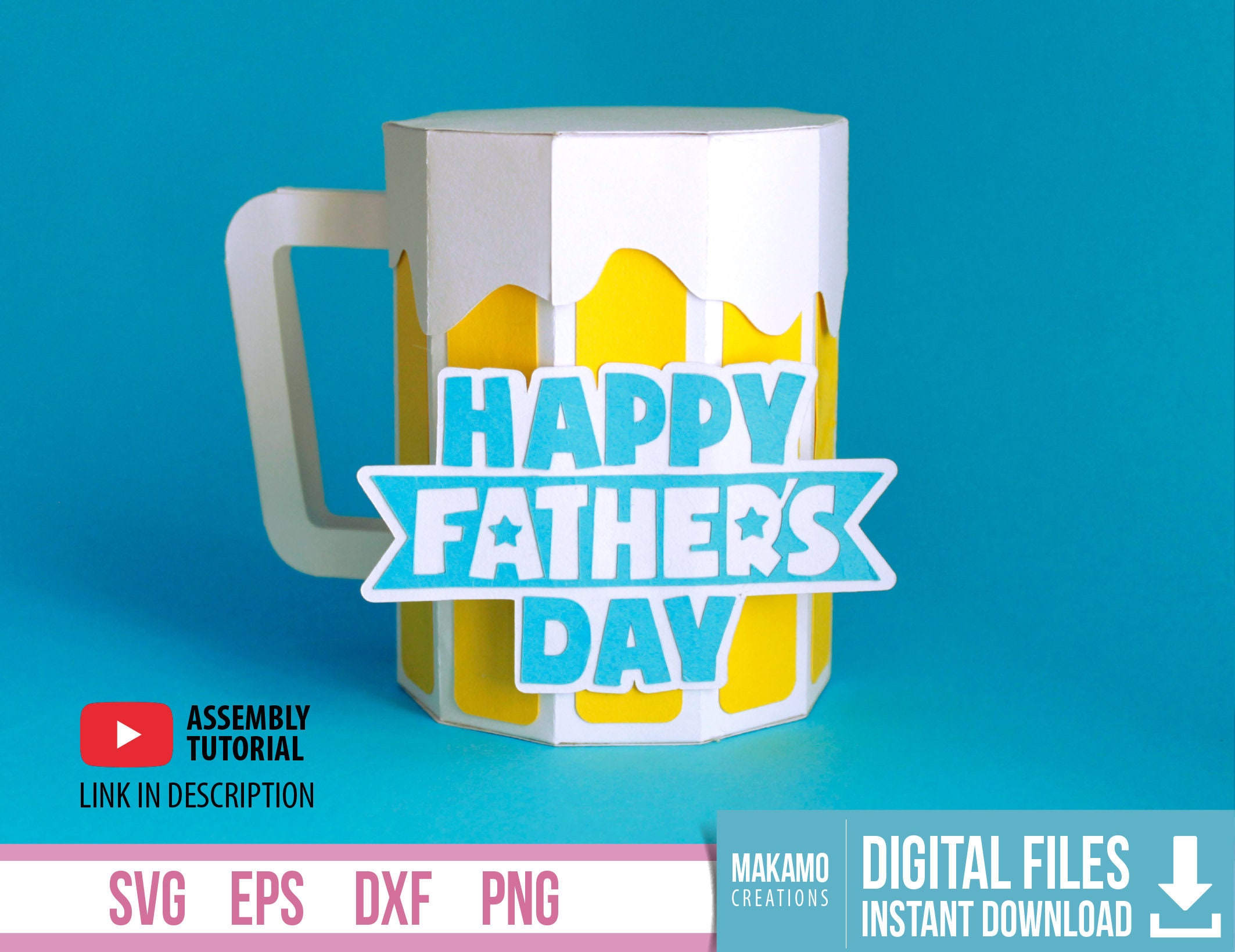 Father's Day Beer Mug Gift Box Card SVG Template. DIY Etsy