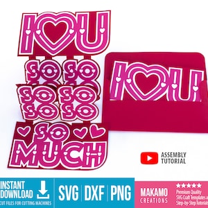 Valentine Card SVG, I Love You So Much Card SVG template, Cricut project cut file, Anniversary folding card, fun card, cricut template
