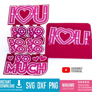 Tarjeta de San Valentín SVG, plantilla de tarjeta Te amo tanto SVG, archivo de corte de proyecto Cricut, tarjeta plegable de aniversario, tarjeta divertida, plantilla de Cricut