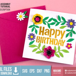 Happy Birthday Card SVG file, 3D Floral Pop Up Card SVG template for Cricut, Thank You, Get Well, You Are Enough Cricut Joy friendly