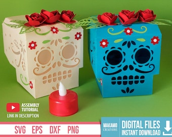 DIY Day of the Dead Skull Lantern svg, Skull lantern svg, Gift Box svg, Halloween Skull design, Halloween decor, sugar skull