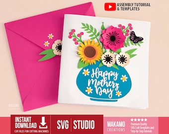 3D Floral Card SVG Template: Mother's Day Bouquet (Digital Download Files For Cutting Machines)