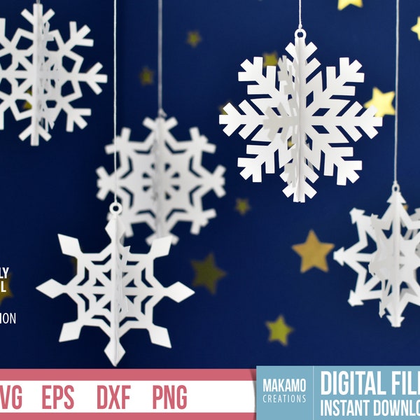 Modèles de flocon de neige en papier 3D, décorations de Noël, fichiers SVG coupe pour Cricut, projet de décoration de Noël DIY