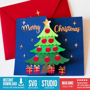 3D Weihnachtsbaum Karte SVG, Weihnachtsbaum und Weihnachtsmann Pop Up Card Design, Vorlagen für Cricut, Cameo, Scanncut, Merry Christmas