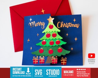 3D Christmas Tree Pop Up Card SVG: Santa Design (Digital Download Cut Files For Cutting Machines)