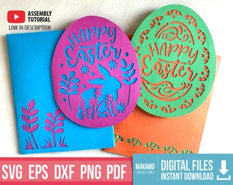 Happy Easter card svg cut files for cricut, diy Happy Easter card templates, Easter greeting card instant download, egg card svg