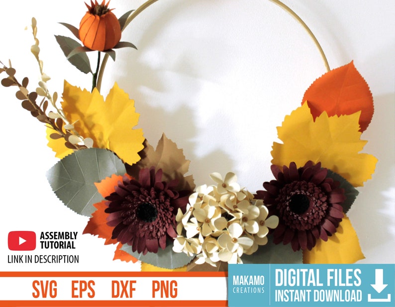 DIY Paper Flower Fall Wreath SVG Thanksgiving Decor image 1