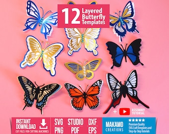 Butterfly SVG Bundle: 3D Layered Paper Cut Files (Digital Download Cut Files for Cutting Machines)