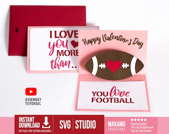 Plantilla SVG de tarjeta emergente de San Valentín con temática de fútbol (descarga digital)