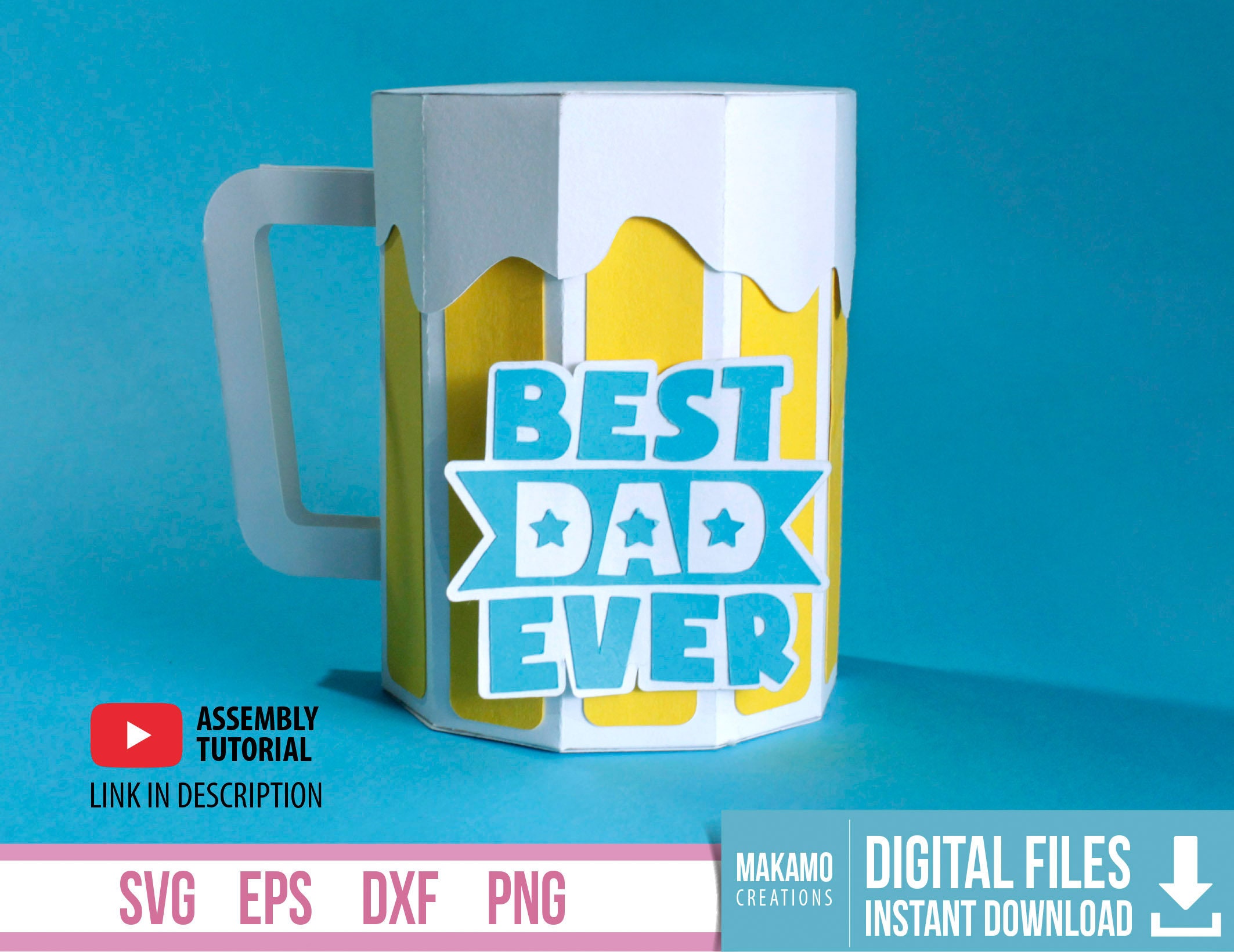 Father's Day Beer Mug Gift Box Card SVG Template. DIY Etsy