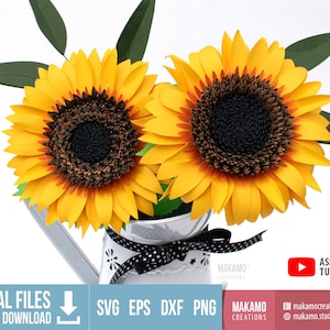 3D-zonnebloem Svg, papieren zonnebloem svg, realistische papieren zonnebloem, diy svg-bestanden voor de cricut, ideale maat voor boeket - zonnebloem 5,5 inch