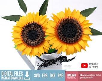 3D Sunflower Svg, Paper Sunflower svg, Realistic Paper Sunflower, diy svg files for cricut, ideal size for bouquet - 5.5 inches sunflower