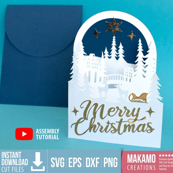 3 gefaltete Weihnachtskarte svg Vorlage, Akkordeon 3D pop up Weihnachtskarte, klassisches Weihnachtsdesign, frohe Weihnachtskarte Schnittdateien für Cricut