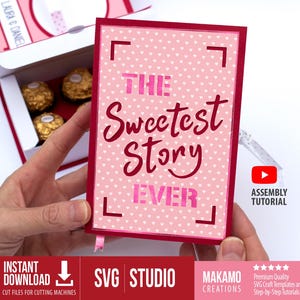 Boîte cadeau livre Saint-Valentin SVG, modèle de boîte de friandises pour la Saint-Valentin, boîte de chocolats pour mari ou petit ami, projets d'artisanat en papier 3D pour la Saint-Valentin