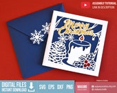 Merry Christmas Card SVG Template: Holiday Candle (Digital Download Cut Files for Cutting Machines)